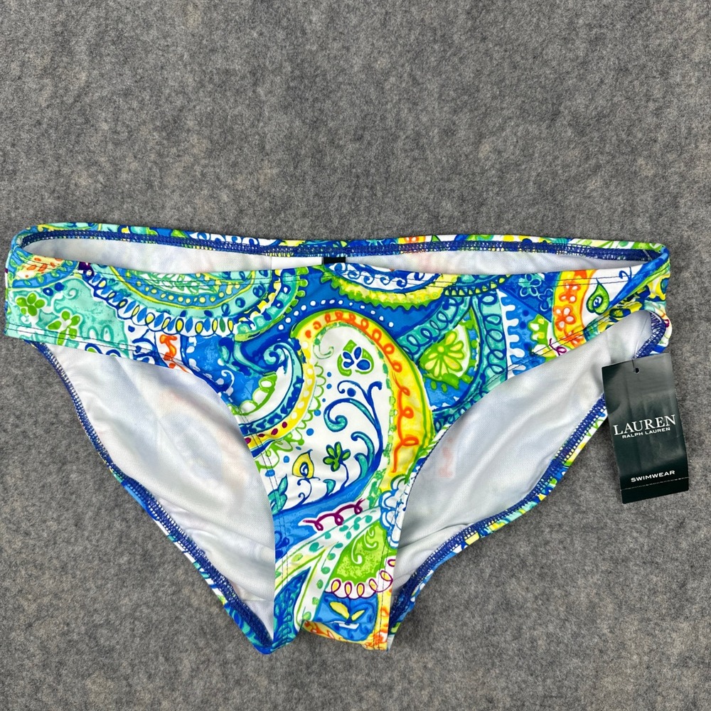 Lauren Ralph Lauren Bikini Bottom Women 8 Blue Paisley LR7DV93 Swimwear New